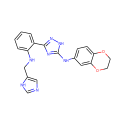 c1ccc(-c2n[nH]c(Nc3ccc4c(c3)OCCO4)n2)c(NCc2cnc[nH]2)c1 ZINC000066111592