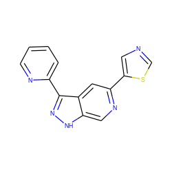 c1ccc(-c2n[nH]c3cnc(-c4cncs4)cc23)nc1 ZINC000205256297