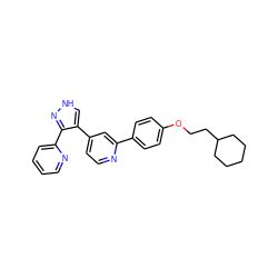 c1ccc(-c2n[nH]cc2-c2ccnc(-c3ccc(OCCC4CCCCC4)cc3)c2)nc1 ZINC000013684431