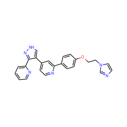 c1ccc(-c2n[nH]cc2-c2ccnc(-c3ccc(OCCn4ccnc4)cc3)c2)nc1 ZINC000013684456