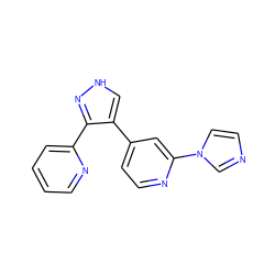 c1ccc(-c2n[nH]cc2-c2ccnc(-n3ccnc3)c2)nc1 ZINC000072116981