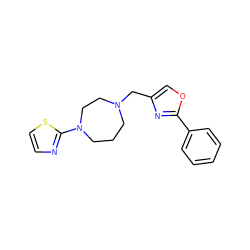 c1ccc(-c2nc(CN3CCCN(c4nccs4)CC3)co2)cc1 ZINC000064402001