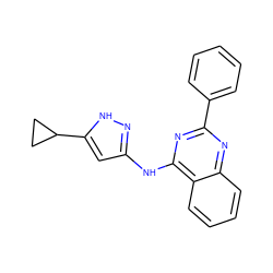 c1ccc(-c2nc(Nc3cc(C4CC4)[nH]n3)c3ccccc3n2)cc1 ZINC000038441613