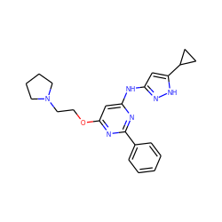 c1ccc(-c2nc(Nc3cc(C4CC4)[nH]n3)cc(OCCN3CCCC3)n2)cc1 ZINC000084596334