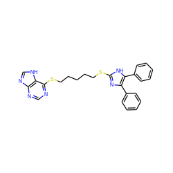 c1ccc(-c2nc(SCCCCCSc3ncnc4nc[nH]c34)[nH]c2-c2ccccc2)cc1 ZINC000029471273