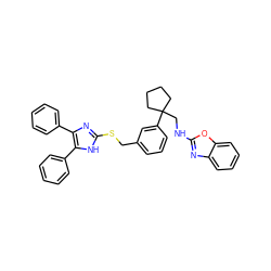 c1ccc(-c2nc(SCc3cccc(C4(CNc5nc6ccccc6o5)CCCC4)c3)[nH]c2-c2ccccc2)cc1 ZINC000029481394