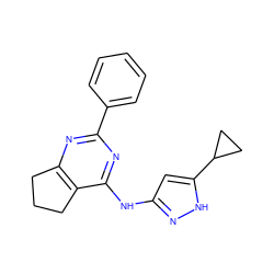 c1ccc(-c2nc3c(c(Nc4cc(C5CC5)[nH]n4)n2)CCC3)cc1 ZINC000299870536