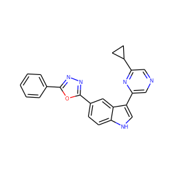 c1ccc(-c2nnc(-c3ccc4[nH]cc(-c5cncc(C6CC6)n5)c4c3)o2)cc1 ZINC000221701526