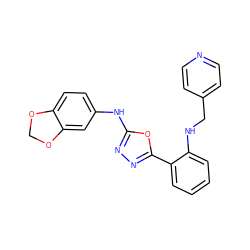 c1ccc(-c2nnc(Nc3ccc4c(c3)OCO4)o2)c(NCc2ccncc2)c1 ZINC000022172612