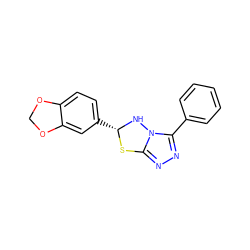 c1ccc(-c2nnc3n2N[C@@H](c2ccc4c(c2)OCO4)S3)cc1 ZINC000000612485