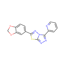 c1ccc(-c2nnc3sc(-c4ccc5c(c4)OCO5)nn23)nc1 ZINC000009481357