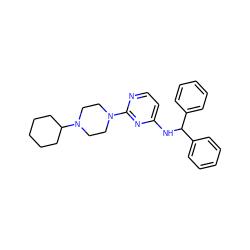 c1ccc(C(Nc2ccnc(N3CCN(C4CCCCC4)CC3)n2)c2ccccc2)cc1 ZINC000072124509