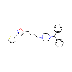 c1ccc(C(c2ccccc2)N2CCN(CCCCc3cc(-c4cccs4)no3)CC2)cc1 ZINC000022924682