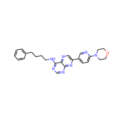 c1ccc(CCCCNc2ncnc3nc(-c4ccc(N5CCOCC5)nc4)cnc23)cc1 ZINC000028365588