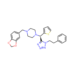 c1ccc(CCn2nnnc2[C@H](c2cccs2)N2CCN(Cc3ccc4c(c3)OCO4)CC2)cc1 ZINC000019371470