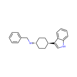 c1ccc(CN[C@H]2CC[C@H](c3c[nH]c4ccccc43)CC2)cc1 ZINC000100807619