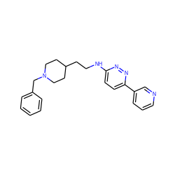 c1ccc(CN2CCC(CCNc3ccc(-c4cccnc4)nn3)CC2)cc1 ZINC000013863646