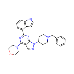 c1ccc(CN2CCC(n3ncc4c(N5CCOCC5)nc(-c5cccc6[nH]ccc56)nc43)CC2)cc1 ZINC000045302768