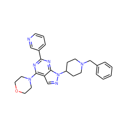 c1ccc(CN2CCC(n3ncc4c(N5CCOCC5)nc(-c5cccnc5)nc43)CC2)cc1 ZINC000045290023