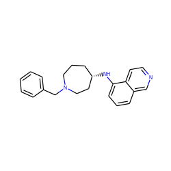 c1ccc(CN2CCC[C@H](Nc3cccc4cnccc34)CC2)cc1 ZINC000114337700