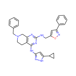 c1ccc(CN2CCc3c(nc(NCc4cc(-c5ccccc5)no4)nc3Nc3cc(C4CC4)[nH]n3)C2)cc1 ZINC000203005396