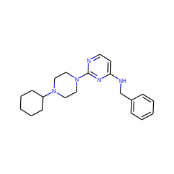 c1ccc(CNc2ccnc(N3CCN(C4CCCCC4)CC3)n2)cc1 ZINC000071296720