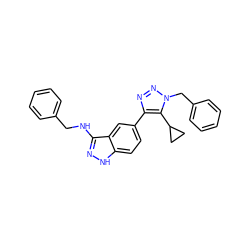 c1ccc(CNc2n[nH]c3ccc(-c4nnn(Cc5ccccc5)c4C4CC4)cc23)cc1 ZINC000146298960