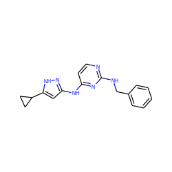 c1ccc(CNc2nccc(Nc3cc(C4CC4)[nH]n3)n2)cc1 ZINC000084587414