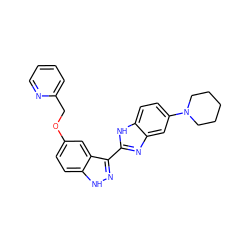 c1ccc(COc2ccc3[nH]nc(-c4nc5cc(N6CCCCC6)ccc5[nH]4)c3c2)nc1 ZINC000653827663