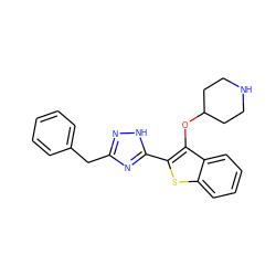 c1ccc(Cc2n[nH]c(-c3sc4ccccc4c3OC3CCNCC3)n2)cc1 ZINC000169307410