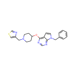 c1ccc(Cn2ccc3c(OC4CCN(Cc5cscn5)CC4)ncnc32)cc1 ZINC000084603997