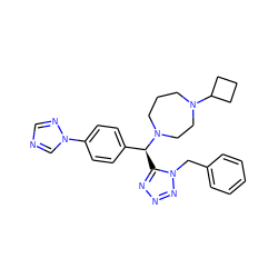 c1ccc(Cn2nnnc2[C@@H](c2ccc(-n3cncn3)cc2)N2CCCN(C3CCC3)CC2)cc1 ZINC000058575644