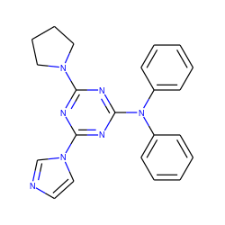 c1ccc(N(c2ccccc2)c2nc(N3CCCC3)nc(-n3ccnc3)n2)cc1 ZINC000001079328