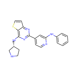 c1ccc(Nc2cc(-c3nc(N[C@@H]4CCNC4)c4sccc4n3)ccn2)cc1 ZINC000148975775