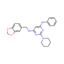 c1ccc(Nc2cc(NCc3ccc4c(c3)OCO4)nc(N3CCCCC3)n2)cc1 ZINC000073196445