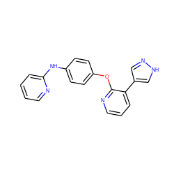 c1ccc(Nc2ccc(Oc3ncccc3-c3cn[nH]c3)cc2)nc1 ZINC000143357743