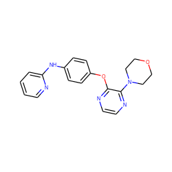 c1ccc(Nc2ccc(Oc3nccnc3N3CCOCC3)cc2)nc1 ZINC000103283514