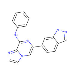 c1ccc(Nc2nc(-c3ccc4cn[nH]c4c3)cn3ccnc23)cc1 ZINC000169344657