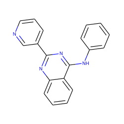 c1ccc(Nc2nc(-c3cccnc3)nc3ccccc23)cc1 ZINC000004258406