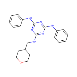 c1ccc(Nc2nc(NCC3CCOCC3)nc(Nc3ccccc3)n2)cc1 ZINC001772592263