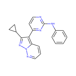 c1ccc(Nc2nccc(-c3c(C4CC4)nn4ncccc34)n2)cc1 ZINC000013582764