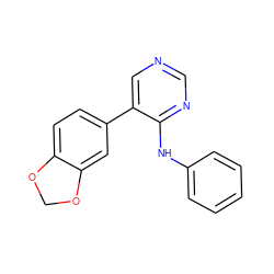 c1ccc(Nc2ncncc2-c2ccc3c(c2)OCO3)cc1 ZINC000004258428