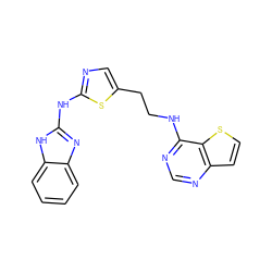 c1ccc2[nH]c(Nc3ncc(CCNc4ncnc5ccsc45)s3)nc2c1 ZINC000049126248