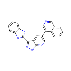 c1ccc2c(-c3cnc4[nH]nc(-c5nc6ccccc6[nH]5)c4c3)cncc2c1 ZINC000028822550