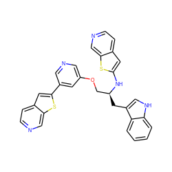 c1ccc2c(C[C@@H](COc3cncc(-c4cc5ccncc5s4)c3)Nc3cc4ccncc4s3)c[nH]c2c1 ZINC000034803835