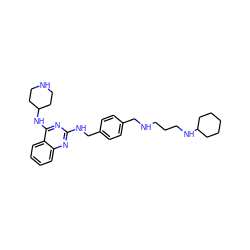 c1ccc2c(NC3CCNCC3)nc(NCc3ccc(CNCCCNC4CCCCC4)cc3)nc2c1 ZINC000200593012