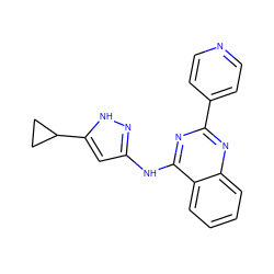 c1ccc2c(Nc3cc(C4CC4)[nH]n3)nc(-c3ccncc3)nc2c1 ZINC000084587141