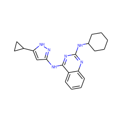 c1ccc2c(Nc3cc(C4CC4)[nH]n3)nc(NC3CCCCC3)nc2c1 ZINC000084596963