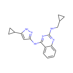 c1ccc2c(Nc3cc(C4CC4)[nH]n3)nc(NCC3CC3)nc2c1 ZINC000084617242