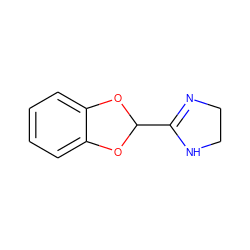 c1ccc2c(c1)OC(C1=NCCN1)O2 ZINC000013805909